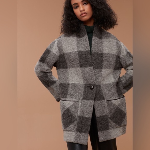 Wilfred Free OFF-DUTY Black & Grey Plaid Wool Coat - Picture 3 of 6